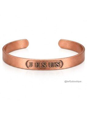 Pure Copper Bracelet JESUS Engraved Open Cuff Adjustable Fit